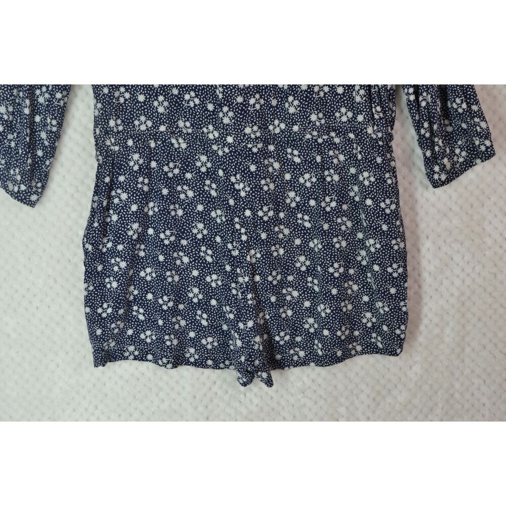 Ellison Women's Large Blue Floral 3/4 Sleeve One Piece Romper - Picture 10 of 13